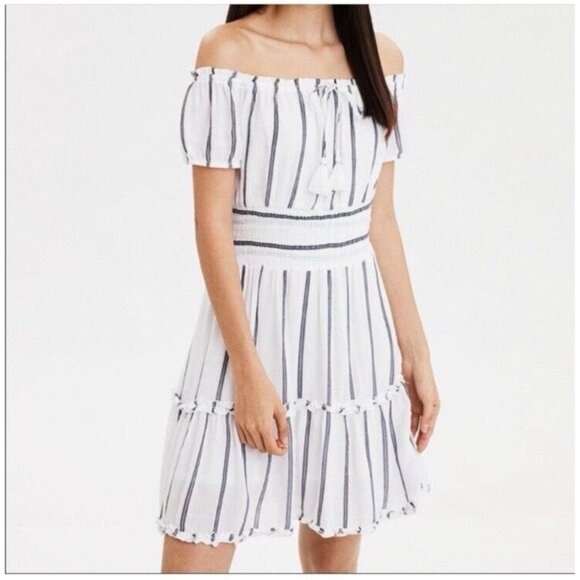 American Eagle Outfitters Striped Off The Shoulder Dress Womens size XS Boho - Picture 1 of 13